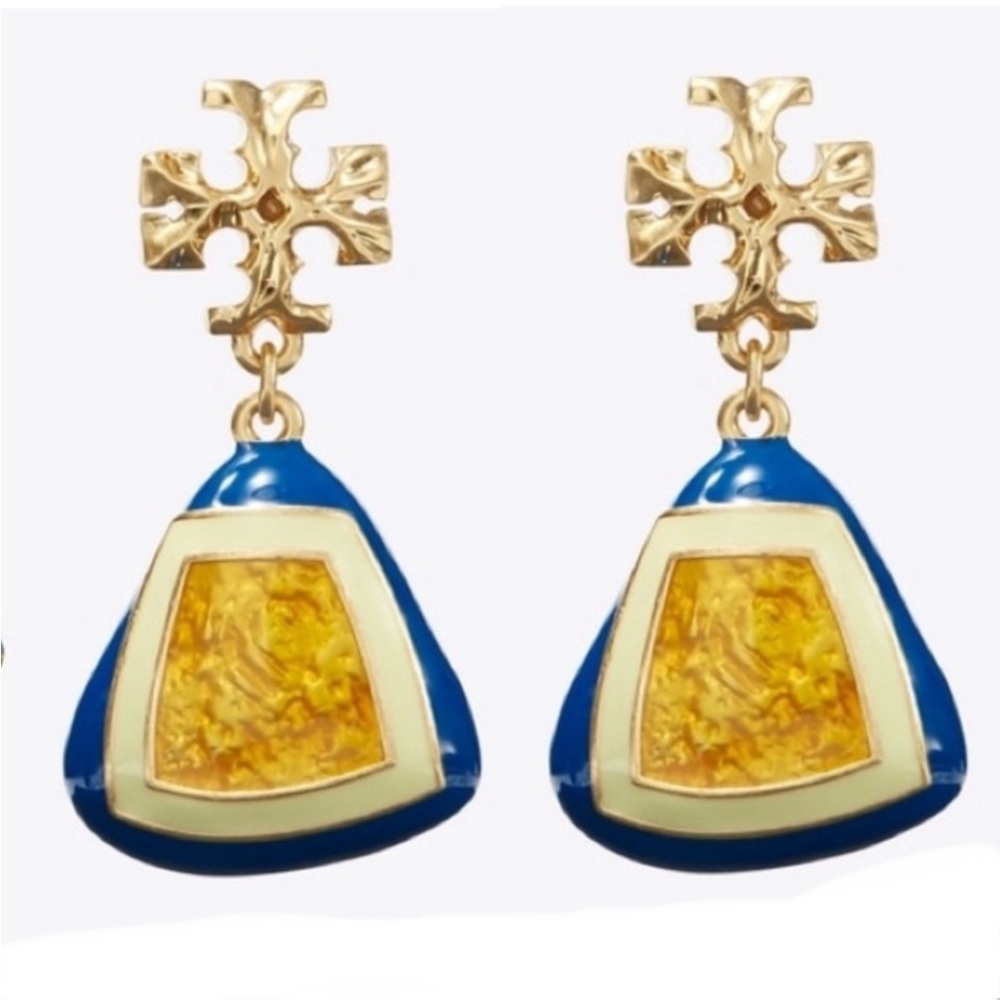 Tory Burch Roxanne multi gold, blue & yellow dangle + drop earrings - Picture 3 of 7